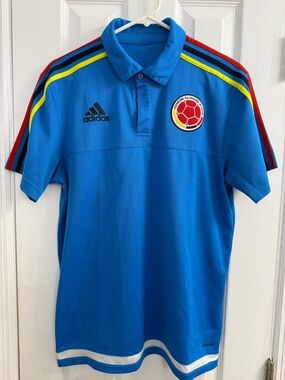 adidas Blue Colombia National Team Polo Jersey with Red and Yellow Accents